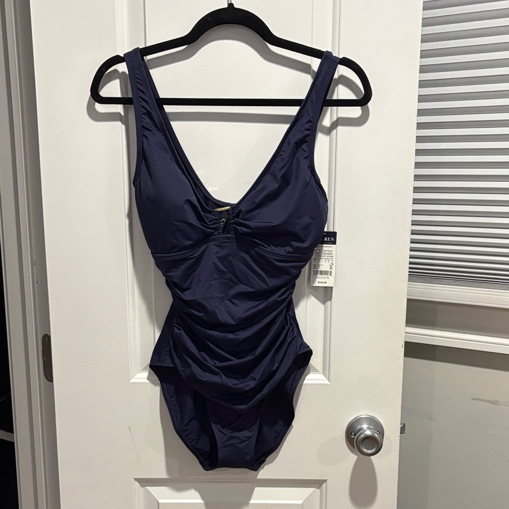 Ralph Lauren Navy One-Piece Swimsuit new tags on. Size 10.  Tummy control